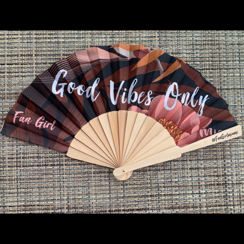 SUMMER ACCESSORY / wood hand fan, Good Vibes Only